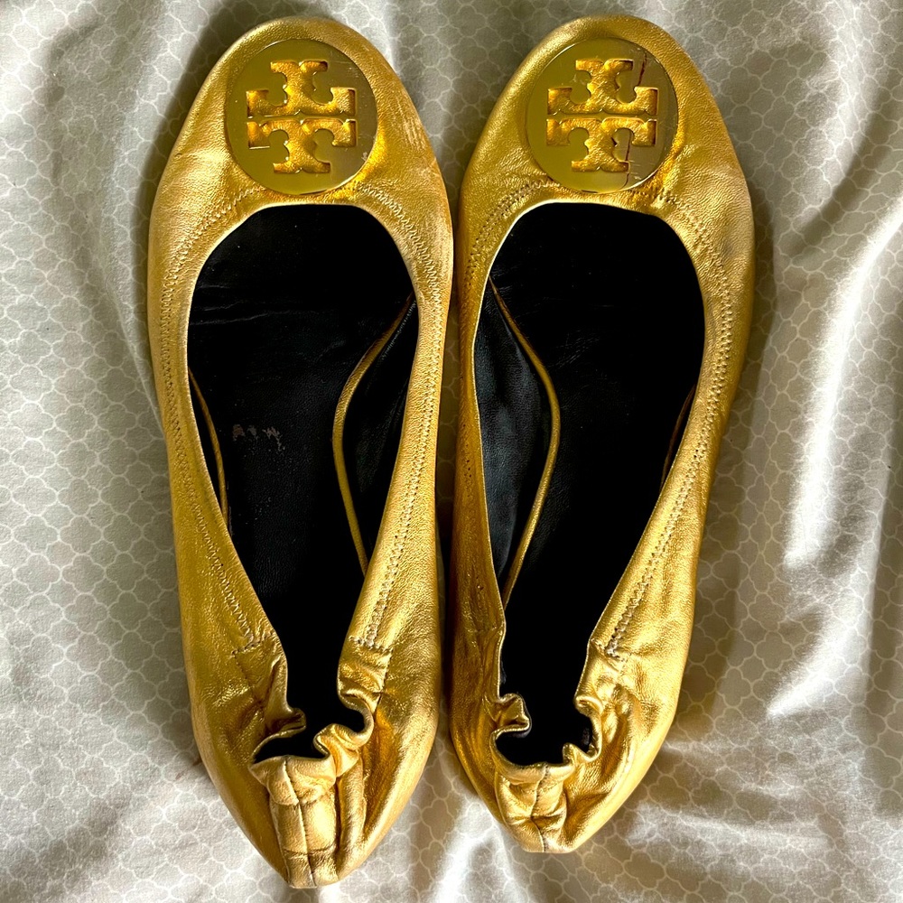 gold Tory Burch flats